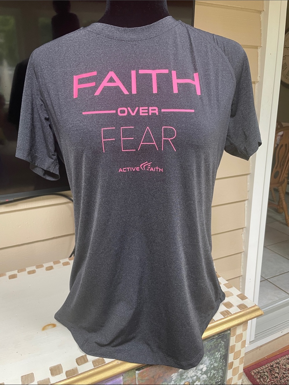 Active Faith ‘Faith Over Fear’ Short Sleeve Tee — Black with Pink Print